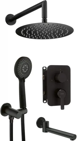 Set de dus incastrat, cu palarie, para de dus, duza cada si baterie, negru, Deante Arnika