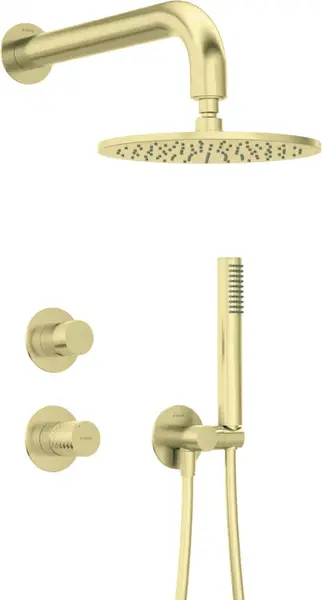 Set de dus incastrat, cu palarie, para de dus si baterie, auriu, Deante Silia Hexa