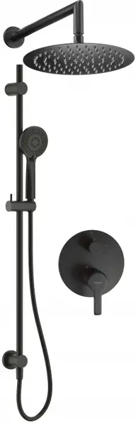 Set de dus incastrat, cu palarie, para de dus si baterie, bara glisanta, negru, Deante Arnika