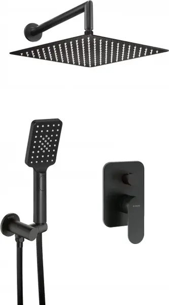 Set de dus incastrat, cu palarie, para de dus si baterie, negru, Deante Arnika
