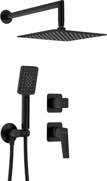 Set de dus incastrat, cu palarie, para de dus si baterie, negru, Deante Blur