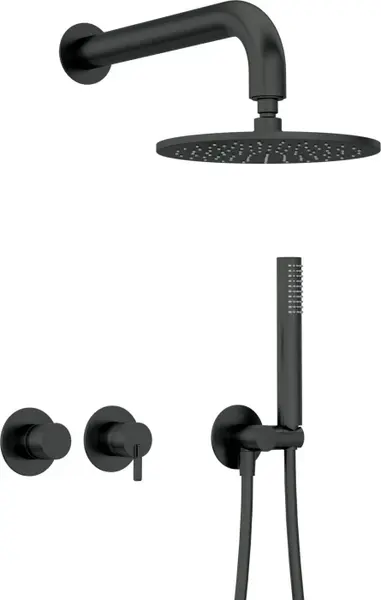 Set de dus incastrat, cu palarie, para de dus si baterie orizontala, negru, Deante Silia