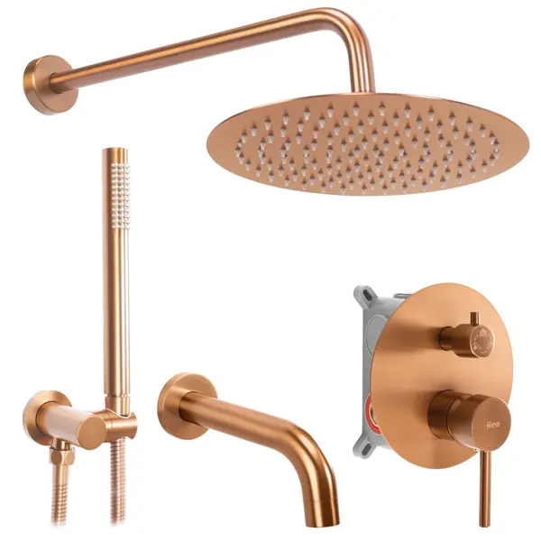Set de duș incastrat Rea Lungo Copper Brush Auriu cu BOX