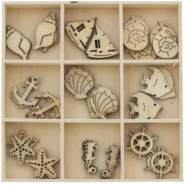 Set de figurine din lemn Galeria Papieru - Sea, 45 bucăți