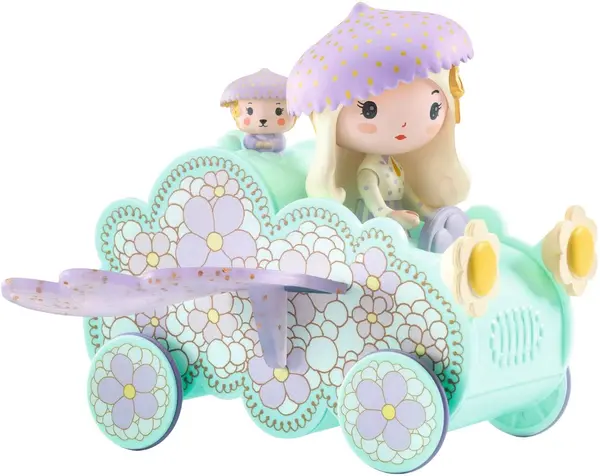 Set de figurine Djeco Tinyly - Jill și Jerry cu mașina lor zburătoare