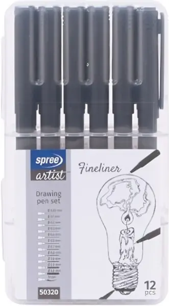 Set de finelinere Spree Artist - 12 buc, negru