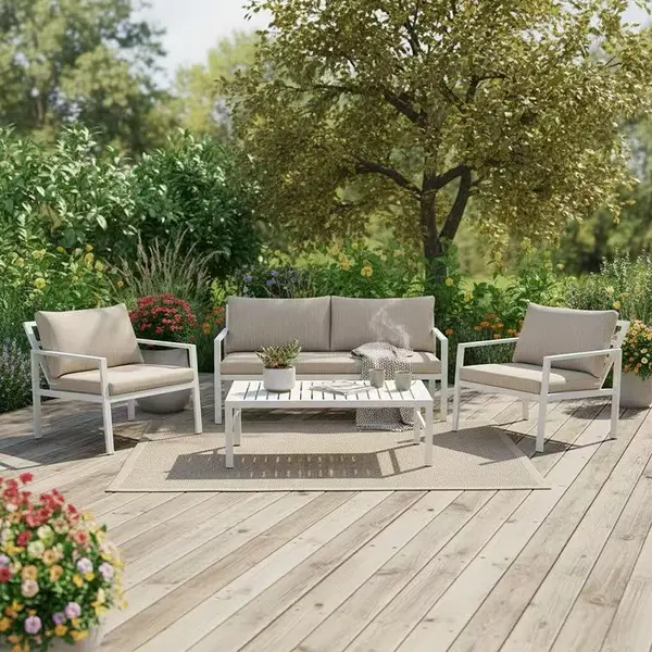 Set de gradina 4 buc. Gardenly, Alb, 141x68.5x72 cm