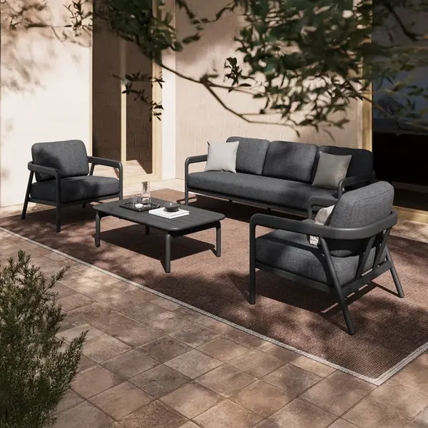 Set de gradina 4 buc. Marlena, Gri inchis, 212x81.5x64 cm