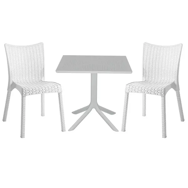 Set de gradina masa si scaune Groovy-Confident set 3 piese, alb, 80x80x74 cm