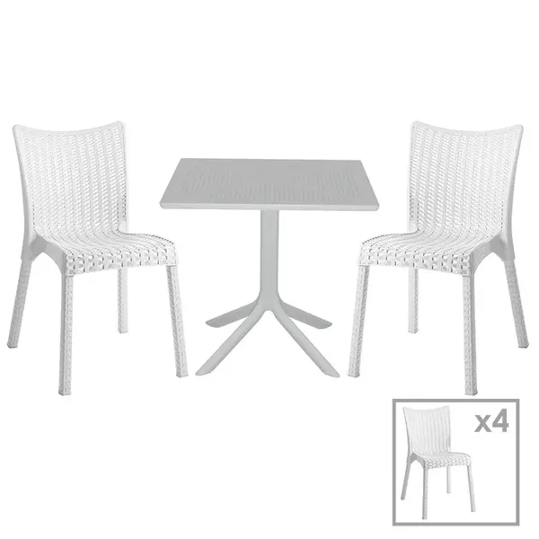 Set de gradina masa si scaune Groovy-Confident set 5 piese, alb, 80x80x74 cm
