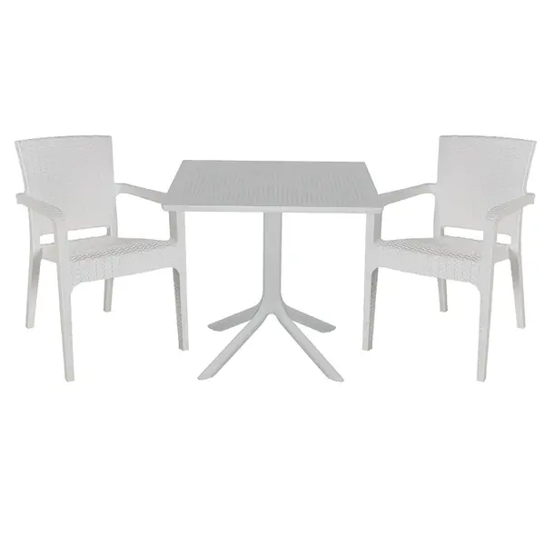 Set de gradina masa si scaune Groovy-Halcyon set 3 piese, alb, 80x80x74 cm