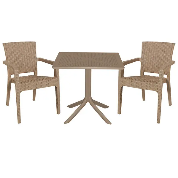 Set de gradina masa si scaune Groovy, Halcyon set 3 piese plastic cappuccino 80x80x74.5cm