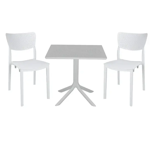 Set de gradina masa si scaune Groovy-Ignite set 3 piese, alb, 80x80x74 cm