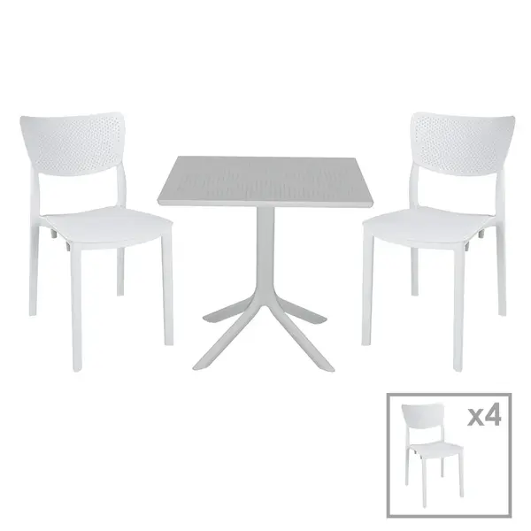 Set de gradina masa si scaune Groovy-Ignite set 5 piese, alb, 80x80x74 cm