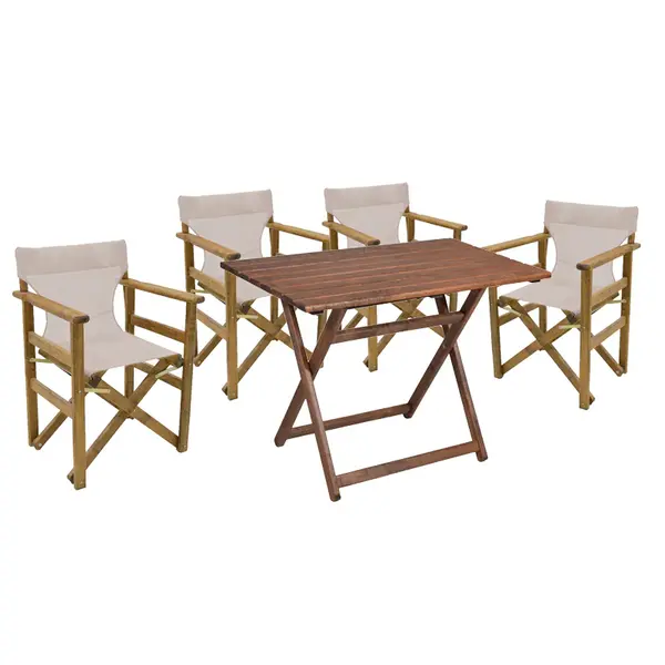 Set de gradina masa si scaune Retto 5 bucati din lemn masiv de fag nuc, PVC, bej, 80x60x72 cm