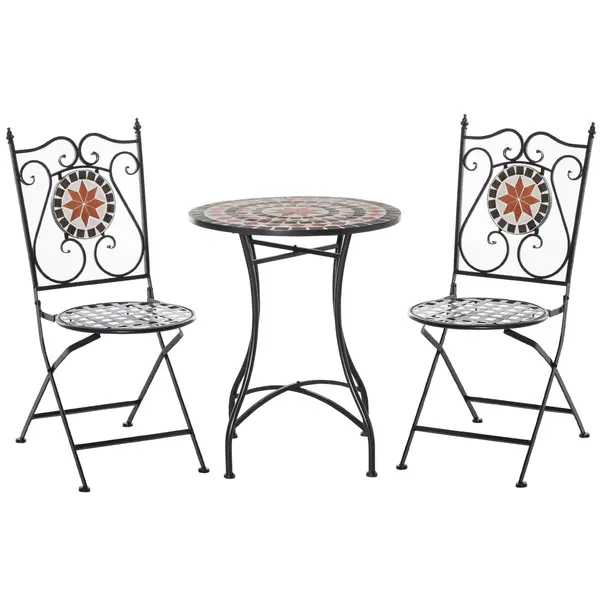 Set de Gradina Outsunny cu 2 Scaune Pliante si 1 Masuta tip Mozaic, Metal si Ceramica | Aosom Romania