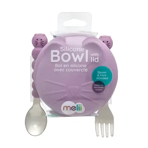Set de hranire pentru copii din 3 piese Melii - Pisicuta, Violet