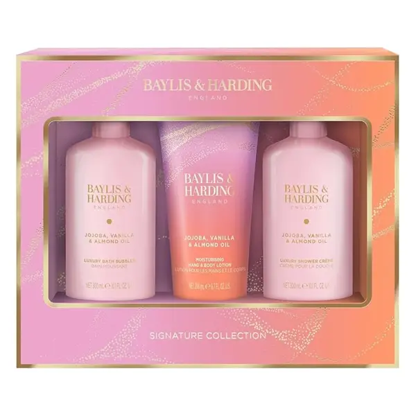 Set de ingrijire corp, Jojoba, Vanilie & Ulei de migdale Luxury Essentials, 3 piese Baylis&Harding