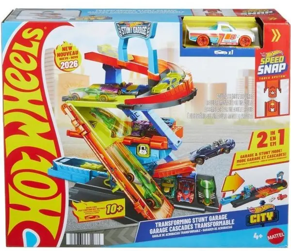 Set de joacă 2 in 1 Hot Wheels City -Garaj transformabil cu cascadă