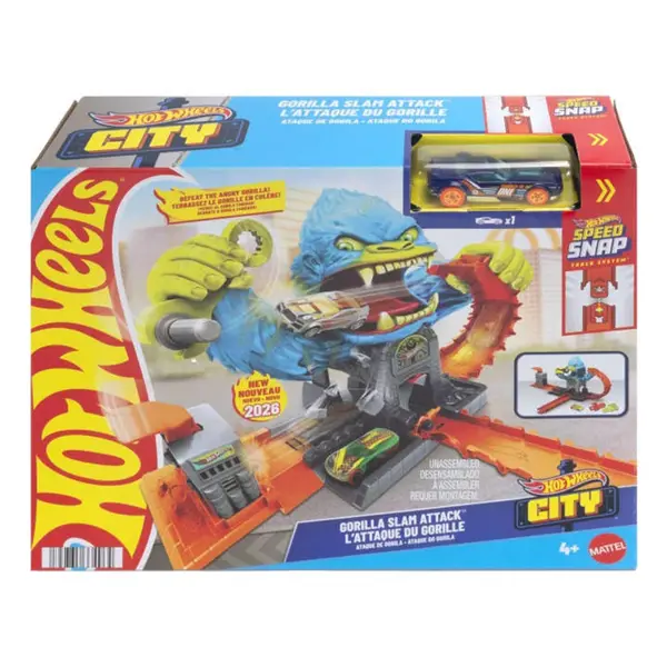 Set de joaca cu masinuta, Hot Wheels City, Gorilla Slam Attack, JHL92