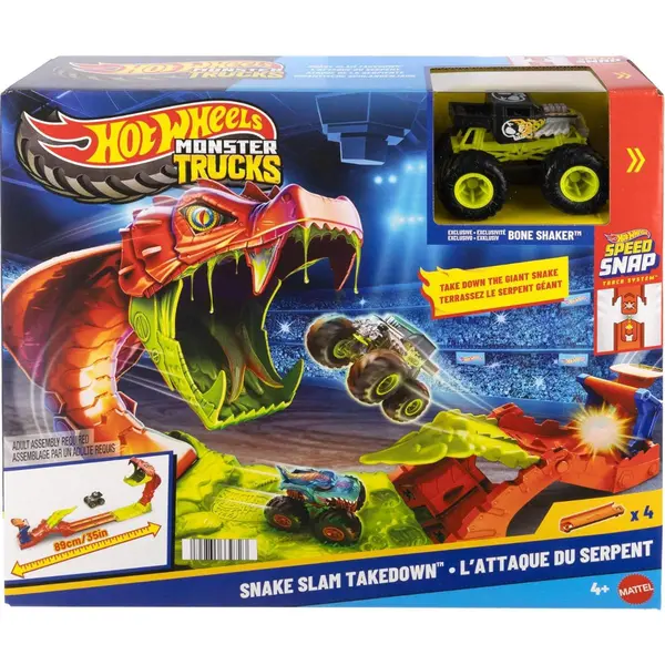 Set de joaca cu masinuta, Hot Wheels, Monster Trucks, Snake Slam Takedown, JJN44