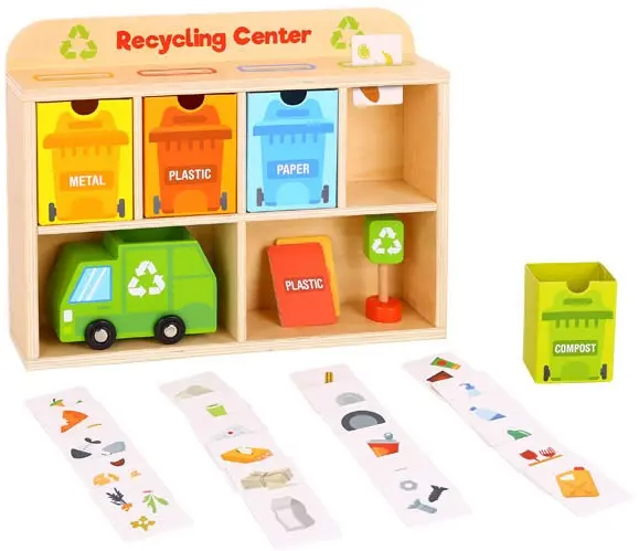 Set de joaca din lemn Tooky Toy - Centru de reciclare