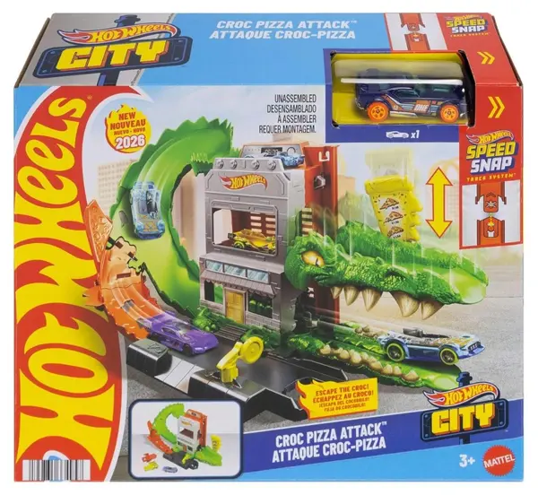 Set de joacă Hot Wheels City - Croc Pizza Attack, cu mașinuță 1:64