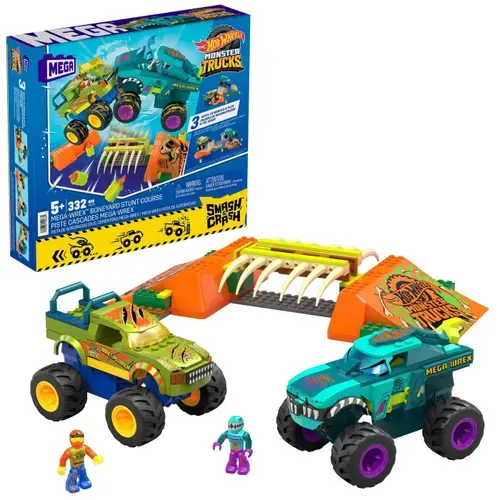 Set de joaca Hot Wheels Monster Truck Mega Construx, Mega Wrex si Wrexplorer