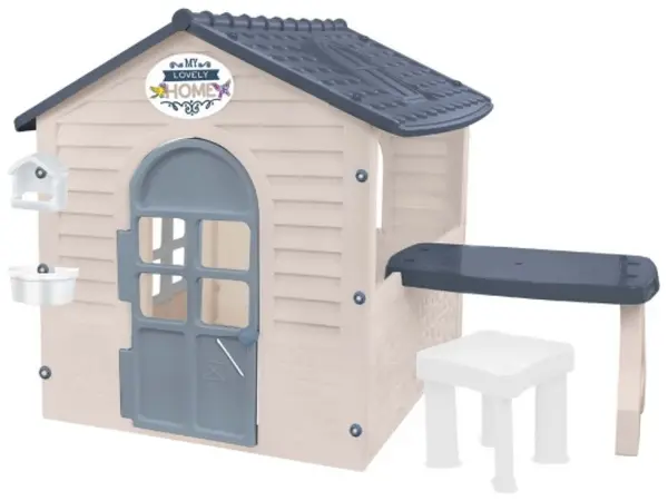 Set de joacă Mochtoys - Casă cu masă și scaun, bej