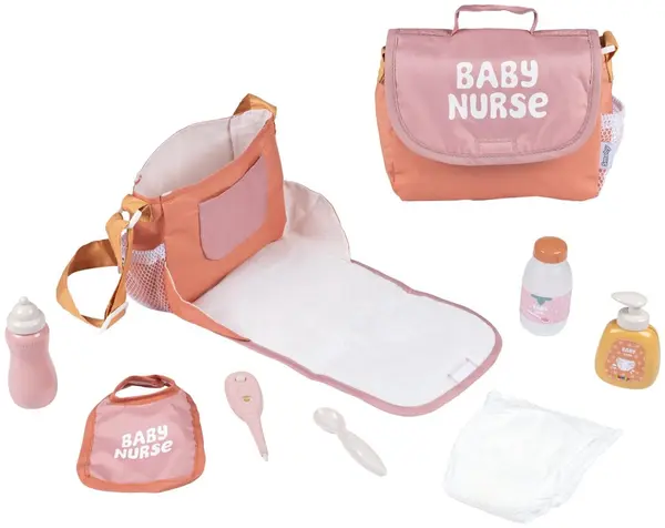 Set de joacă Smoby Baby Nurse - Geantă de schimbat, cu 7 accesorii
