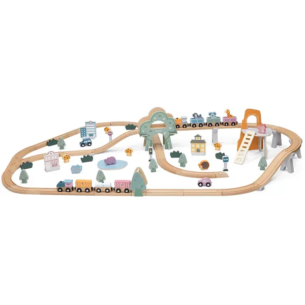 Set de joaca, Trenulet din lemn, Viga, PolarB, 90 piese