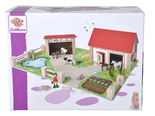 Set de joc Eichhorn - Fermă din lemn, 20 piese