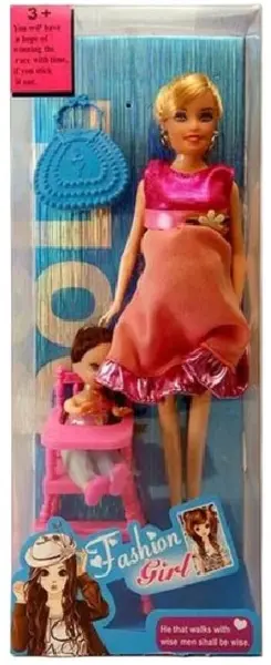 Set de joc Raya Toys - Păpușă însărcinată Fashion Girl, cu fetiță, asortiment