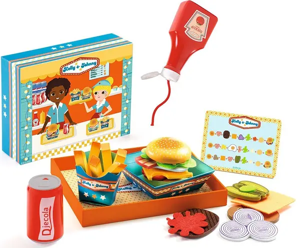 Set de jucării Djeco - Fă-ți proprii burgeri, Kelly & Johnny