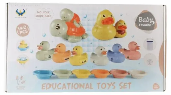 Set de jucării pentru baie Raya Toys – Rățuște și țestoasă cu bărci, 16 piese