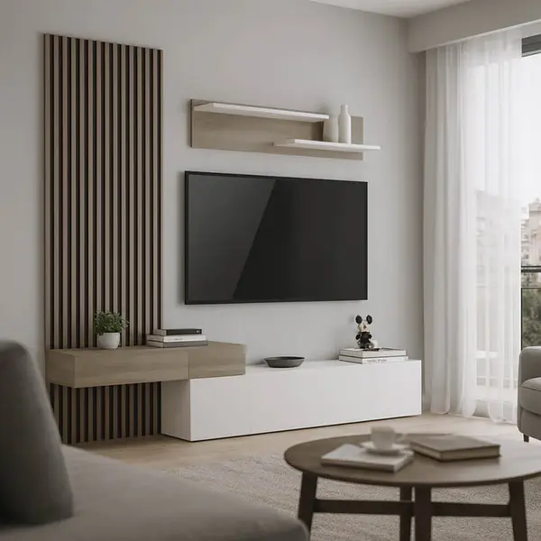 Set de living Litende cu Riflaj, Alb-sonoma, 249x42x199 cm