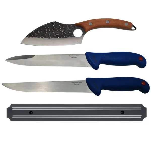 Set de macelarie DEPOX , cutite bucatar, injunghiat si suport magnetic, otel inoxidabil