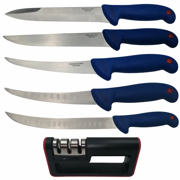 Set de macelarie DEPOX , injunghiat, filetat, cutitul bucatarului si ascutitoare, otel inoxidabl