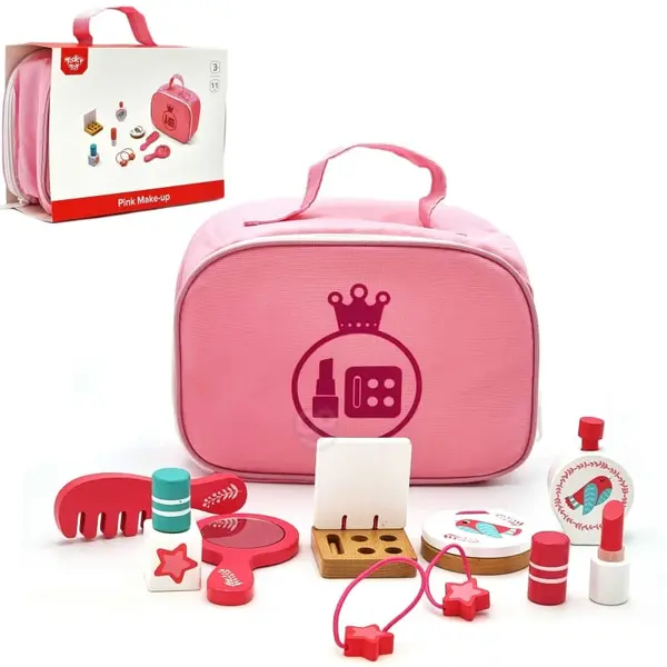Set de machiaj lemn Tooky Toy, 10 piese, roz KID370581, la doar 71,00 lei