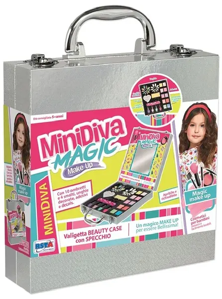 Set de machiaj pentru copii RS Toys - MiniDiva Magic, cu valiză și oglindă