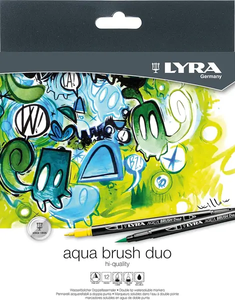 Set de markere acuarelă cu două capete Lyra Aqua Brush - 12 culori