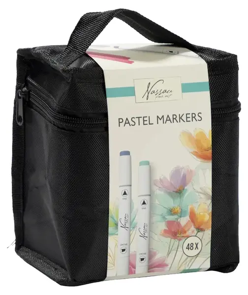 Set de markere cu două capete Nassau Fine Art - Pastel, 48 buc