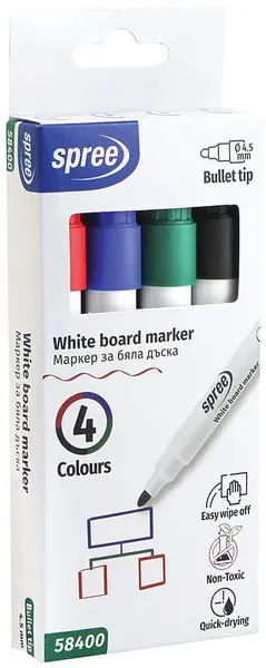 Set de markere pentru tablă albă Spree - 4.5 mm, 4 culori