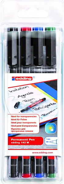 Set de markere permanente Edding 142 - M, 4 culori