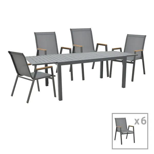Set de Masa Azelie-Lafla 7 piese, din tesatura antracit-aluminiu, antracit, 77x55x94 cm
