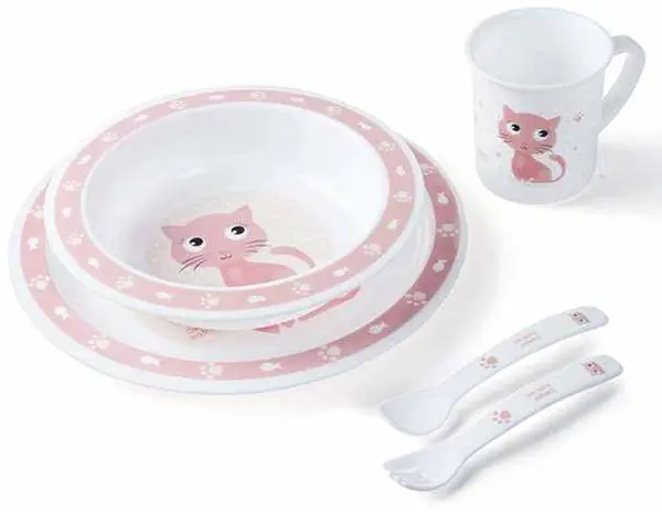 Set de masa Canpol - Pisica, 5 piese, roz