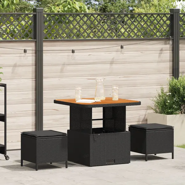 Set de masa de gradina 3 piese Gossi cu perne ratan negru acacia