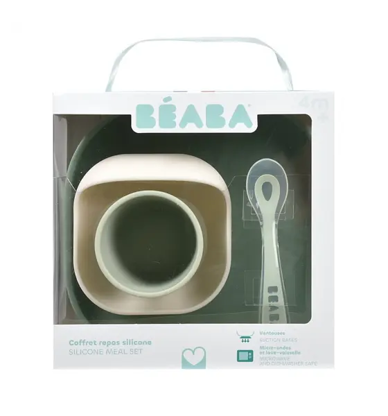 Set de masa din silicon Beaba 4 piese Sage green misty green