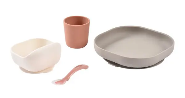 Set de masa din silicon Beaba 4 piese Terracotta Gazelle