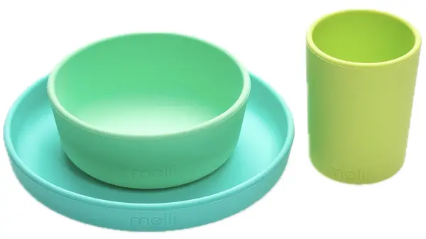 Set de masă pentru copii, format din 3 piese Melii - Albastru-verde